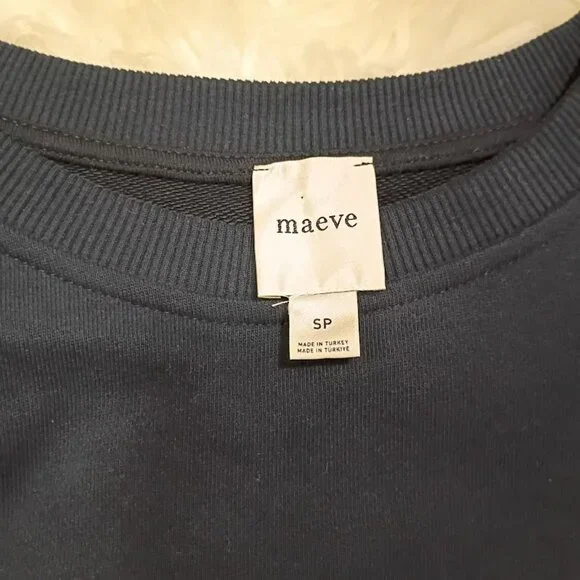 Maeve Navy Sweatshirt Dress Blue Striped Ruffle Hem Womens S Cotton Blend - Picture 4 of 11